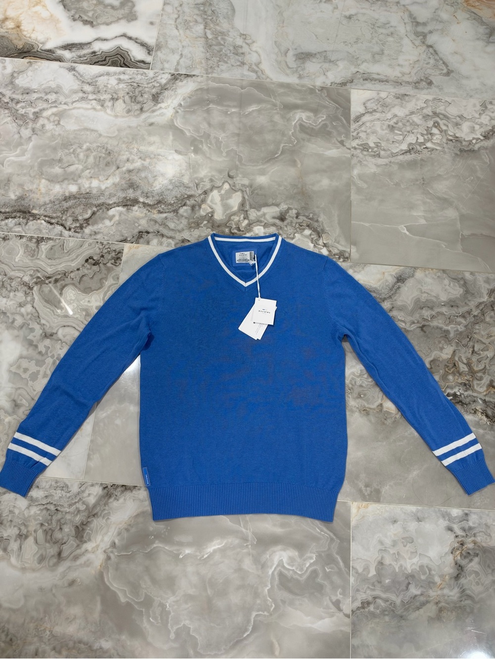 Escales Paris Men's Tennis V-Neck Sweater – Blue & White – NWT